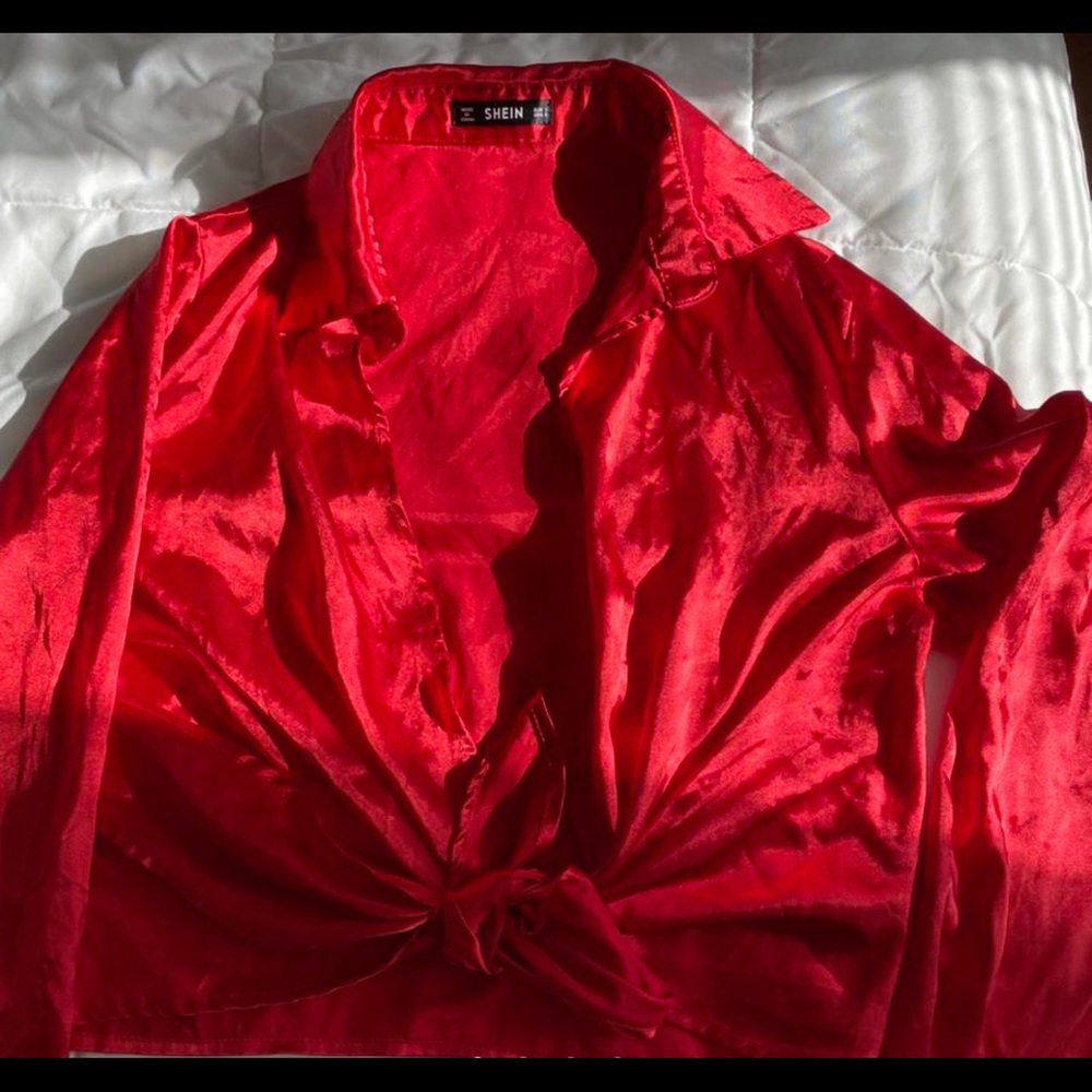 Shein silk tie up top